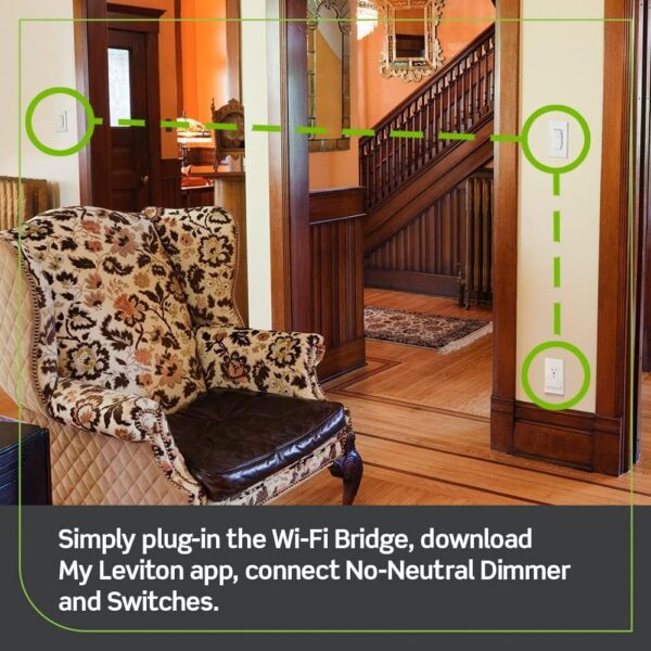 Leviton No-Neutral Decora Smart Switch, Requires MLWSB Wi-Fi Bridge to Work with My Leviton, Alexa, Google Assistant, Apple Home/Siri & Wire-Free 3-Way DN15S-1RW, White - Image 4