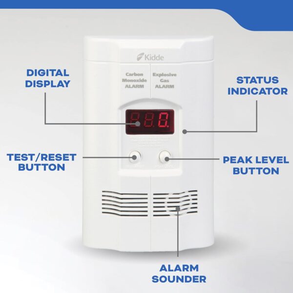 Kidde Carbon Monoxide Detector, Propane, Natural, Methane, & Explosive Gas Alarm, Plug-In Wall with 9-Volt Battery Backup, Digital LED Display - Image 7