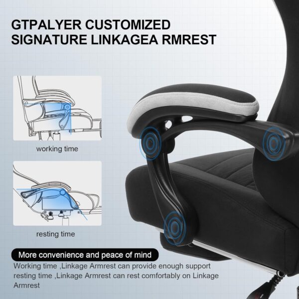 GTPLAYER Gaming Chair, Computer Office Chair with Pocket Spring Cushion, Linkage Armrests and Footrest, High Back Ergonomic Computer Chair with Lumbar Support Task Chair with Footrest （BLACK） - Image 5