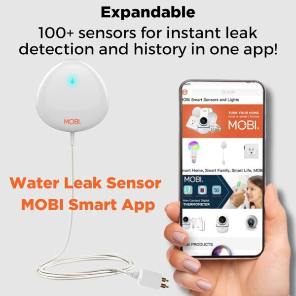 MOBI Smart Home 2.4GHz WiFi Water Leak Sensor, Water Sensor, Water Detector Alarm; Water Leak & Flood Detector, Smart Notification App, Expand with Cameras & Smart Home Devices. Battery INCLUDED - Image 6