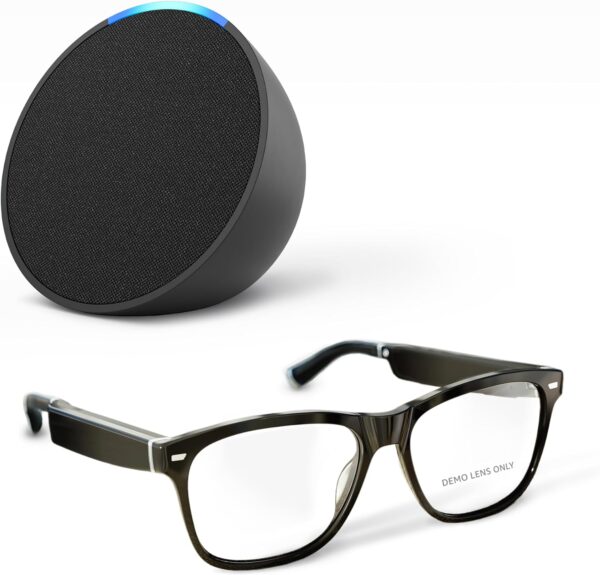 Amazon Echo Frames (3rd Gen) + Echo Pop | Smart glasses with Alexa | Square frames in Classic Black with prescription ready lenses - Image 3