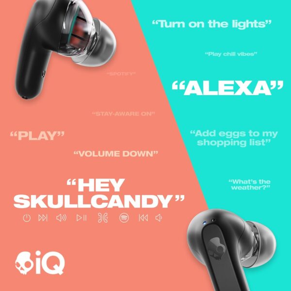 Skullcandy Rail In-Ear Wireless Earbuds, 42 Hr Battery, Skull-iQ, Alexa Enabled, Microphone, Works with iPhone Android and Bluetooth Devices - Black - Image 5