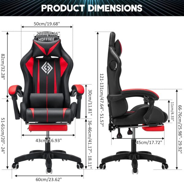 RGB Gaming Chair with Bluetooth Speakers and LED Lights Ergonomic Massage Computer Game Chair with Footrest High Back Music Video Game Chair with Lumbar Support Red and Black - Image 3