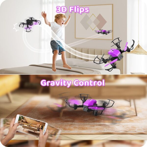 ATTOP Mini Drone with 1080P Camera for Kids, Foldable FPV Drone for Kids 8-12 Pocket RC Quadcopter, Voice Control, 3 Speed Modes, Gravity Control, Altitude Hold, 2 Batteries, Gifts for Kids Beginners - Image 7