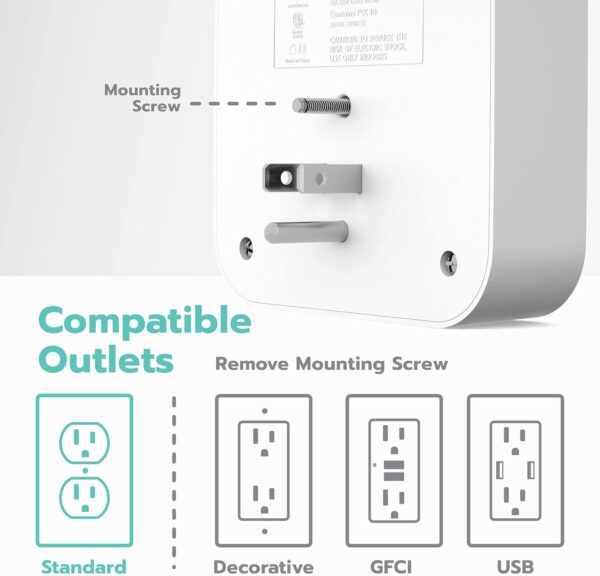 KMC Smart Tap Mini 2-Pack, 4-Outlet Wall Mounted Plug Adapter, 3 Independently Controlled Wi-Fi Outlets, Compatible with Alexa & Google Assistant, No Hub Required - Image 7