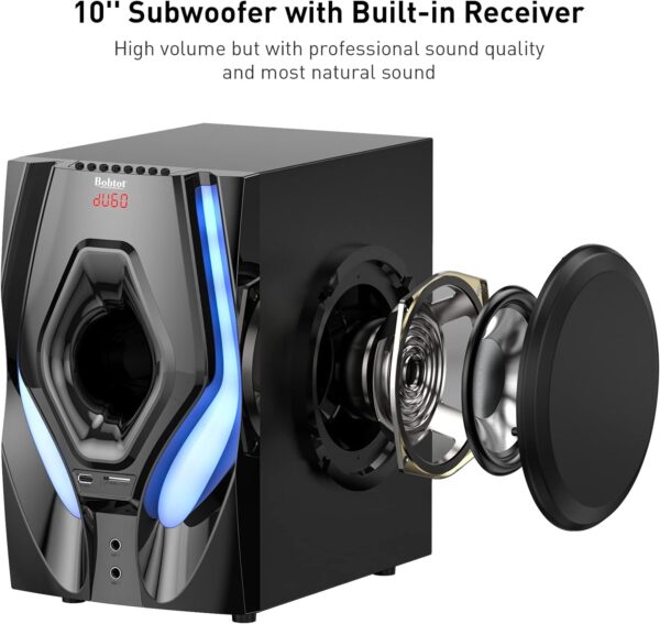 Bobtot Home Theater Systems Surround Sound Speakers - 1200 Watts 10 inch Subwoofer 5.1/2.1 Channel Audio Stereo System with HDMI ARC Optical Bluetooth Input for 4K TV Ultra HD AV DVD FM Radio USB - Image 5