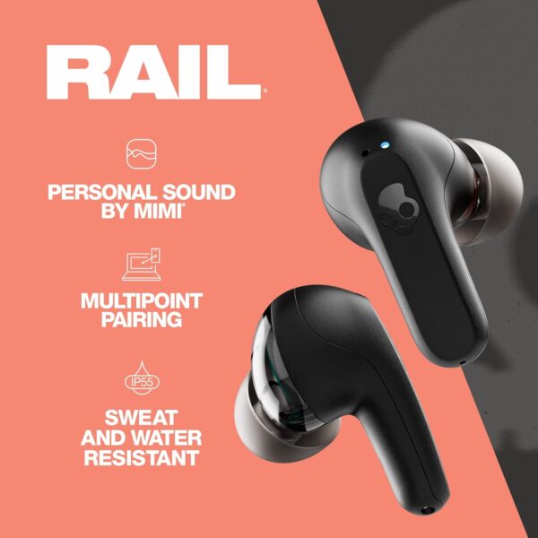 Skullcandy Rail In-Ear Wireless Earbuds, 42 Hr Battery, Skull-iQ, Alexa Enabled, Microphone, Works with iPhone Android and Bluetooth Devices - Black - Image 2