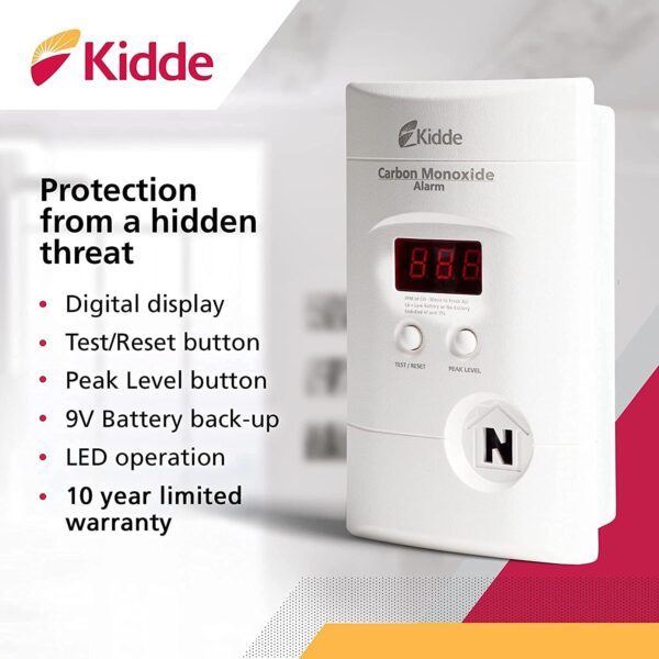 Kidde Carbon Monoxide Detector, Plug In Wall with 9-Volt Battery Backup, Digital LED Display - Image 5