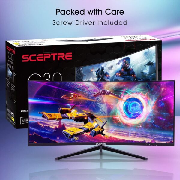 Sceptre 30-inch Curved Gaming Monitor 21:9 2560x1080 Ultra Wide/ Slim HDMI DisplayPort up to 200Hz Build-in Speakers, Metal Black (C305B-200UN1) - Image 7