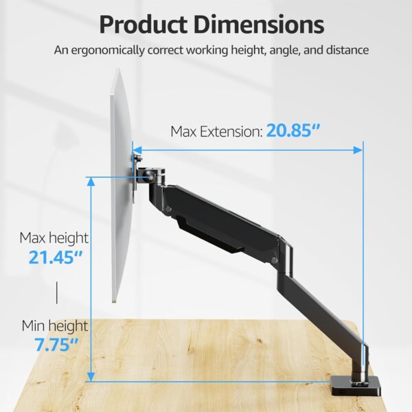 MOUNTUP Monitor Desk Mount Fits 22-42'' Heavy Duty Widescreen, Gas Spring Computer Monitor Stand for desk, Holds 4.4-33 lbs Larger Screen, Ultrawide Monitor Arm with USB, VESA Mount Clamp/Grommet Base - Image 6