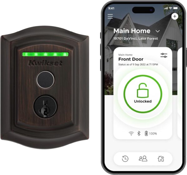 Kwikset Halo Fingerprint Wi-Fi Smart Lock, Keyless Entry Front Door Small Format Deadbolt, Grade AAA Certified, Easy Install No Hub, Lifetime Venetian Bronze Finish, App Control, Digital Remote Lock - Image 2