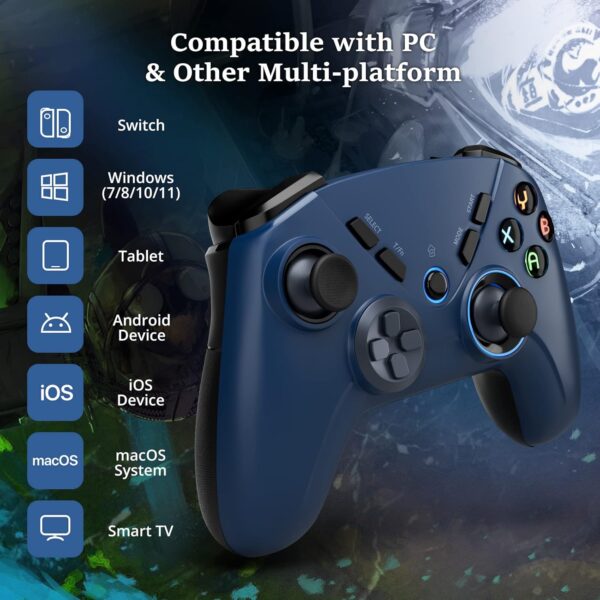 Multi-Platform PC Wireless Controller, Bluetooth Gaming Controller, Compatible with Windows, iPad, Steam, Laptop, Mac, Tablet, and Smart TV, with Double Shock, Macro Keys, Turbo Button, LED Backlight - Image 3