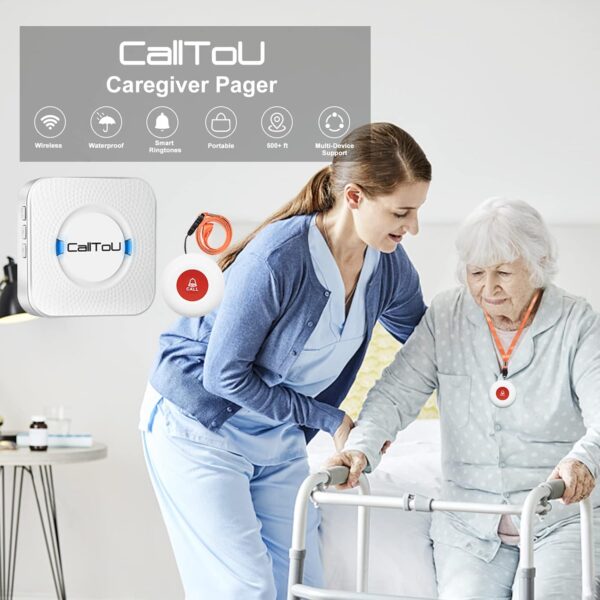 CallToU Caregiver Pager Wireless Call Button Nurse Alert System 500+ Feet for Home/Elderly/Patient/Disabled 1 Plugin Receiver 1 Waterproof Transmitter - Image 3