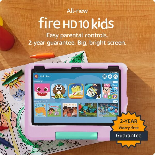 Amazon Fire 10 HD Kids tablet- 2023, ages 3-7 | Bright 10.1" HD screen with ad-free content and parental controls included, 13-hr battery, 32 GB, Pink - Image 2