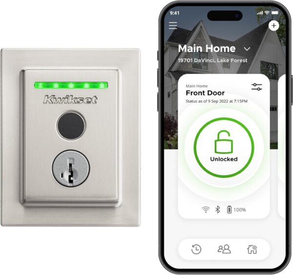 Kwikset Halo Fingerprint Wi-Fi Smart Lock, Keyless Entry Front Door Low Profile Deadbolt, Grade AAA Certified, Lifetime Satin Nickel Finish, Easy Install No Hub, App Control, Digital Remote Lock - Image 2