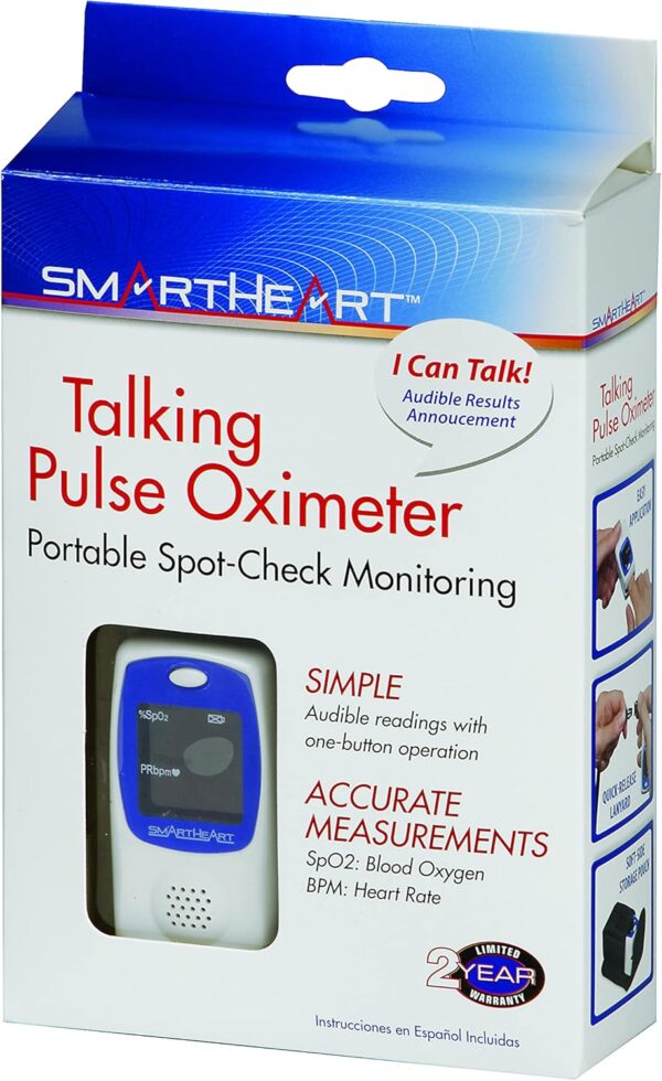 SmartHeart Talking Pulse Oximeter | Audible Result Announcement | Blood Oxygen Saturation | Complete System Monitor Lanyard and Batteries | Portable Spot-Check Monitoring - Image 3