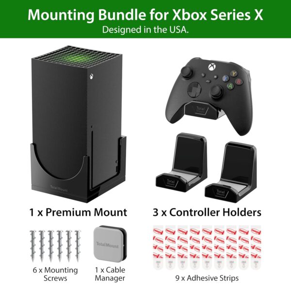 TotalMount – Wall Mount for Xbox Series X – Prevents Your Xbox from Falling by Securing Each Side (Large Bundle: Wall Mount and 3 Controller Holders) - Image 3