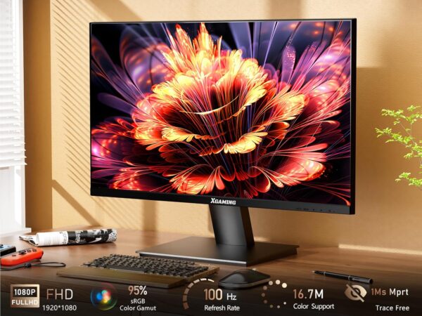 24 Inch 100Hz Monitor, Full HD 1920x1080 Office PC Monitor IPS Display with HDR Low Blue Light Eye Care, Build-in Speakers, FreeSync, HDMI VGA Display, VESA,Tilt Adjustable, Black - Image 3