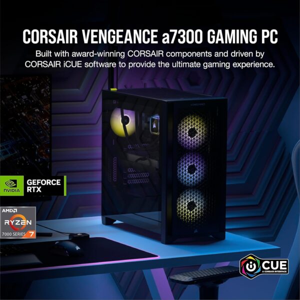 Corsair Vengeance a7300 Series Gaming PC - Liquid Cooled AMD Ryzen™ 7 7700X CPU - NVIDIA® GeForce RTX™ 4070 Ti Graphics - 32GB Vengeance RGB DDR5 5600MHz Memory - 1TB M.2 NVMe SSD - Black - Image 3