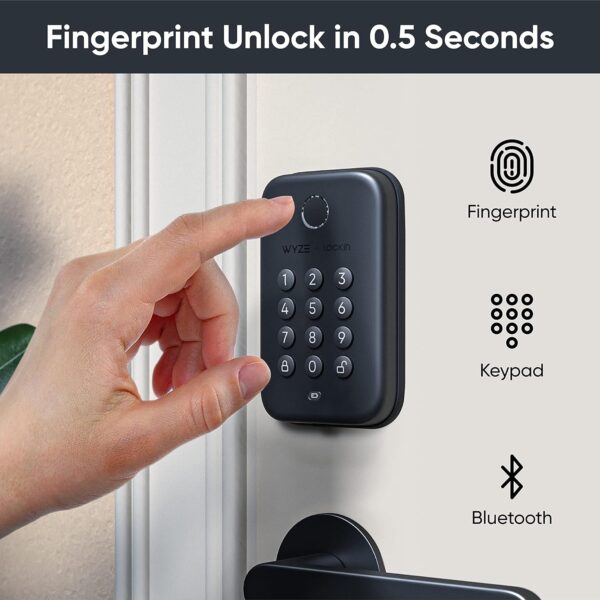 Wyze Auto-Lock Bolt, Fingerprint Unlock with Keypad, Electronic Digital Entry Door Smart Deadbolt Lock, IPX5 Weatherproof, Easy Installation, Matte Black - Image 3