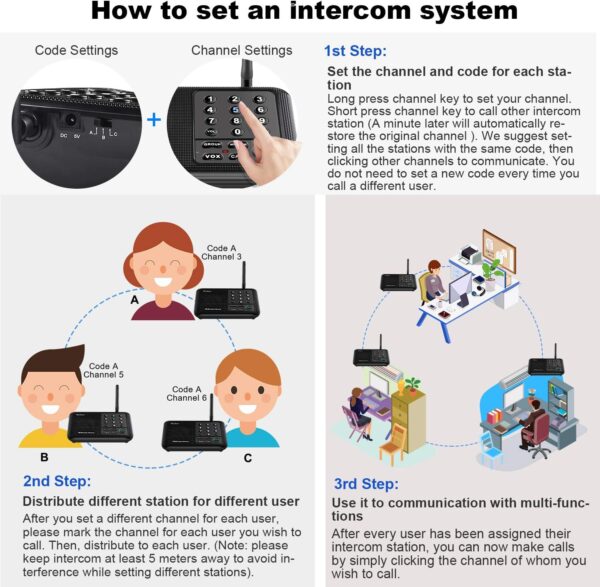 Wuloo Intercoms Wireless for Home 1 Mile (5280 Feet) Range 10 - Channel, Wireless Home Intercom System for House Business Office, Room to Room Intercom, Home Communication System (2 Packs, Black) - Image 7