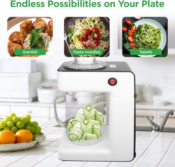 Nutrichef Electric Food Chopper | Zoodle Maker | 3-in-1 Vegetable Processor, Fruit Cutter, Spiral Shredder Machine, Veggie Spaghetti & Noodle maker | Includes Food Plunger & 1.2L Bowl - Image 6