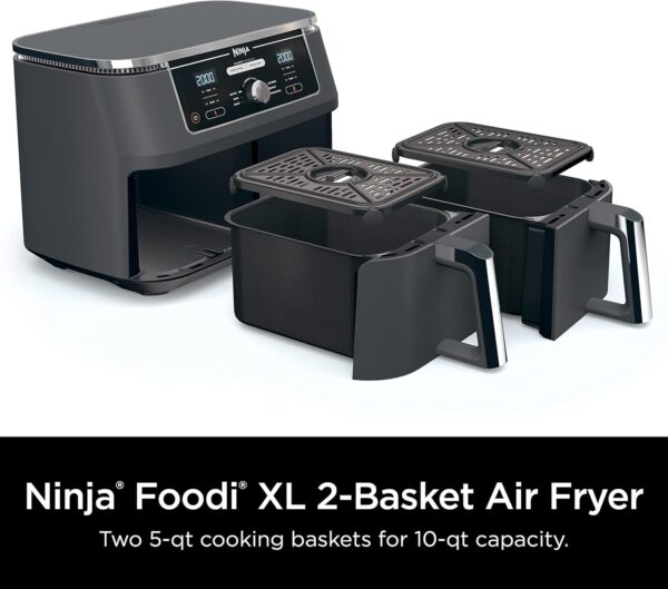 Ninja DZ401 Foodi 10 Quart 6-in-1 DualZone XL 2-Basket Air Fryer with 2 Independent Frying Baskets, Match Cook & Smart Finish to Roast, Broil, Dehydrate for Quick, Easy Family-Sized Meals, Grey - Image 7