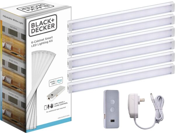 BLACK+DECKER Works with Alexa Smart Under Cabinet Lighting Kit, Adjustable LEDs, (6) 9" Bars, White - Image 2