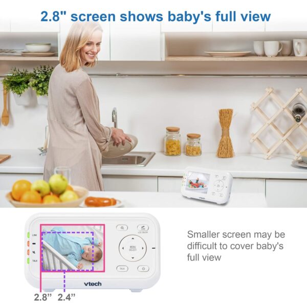 VTech Video Baby Monitor with 1000ft Long Range, Auto Night Vision, 2.8” Screen, 2-Way Audio Talk, Temperature Sensor, Power Saving Mode, Lullabies and Wall-mountable Camera with bracket, White - Image 5