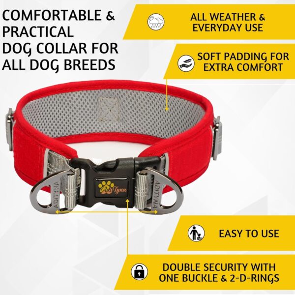 ADITYNA - 2-inch Wide Adjustable Dog Collars for Medium Dogs - Reflective Trim and Double D-Ring for Safety - Oxford Material & Mesh Lining for Comfort (Red, Medium: Fits Neck 15-18 inches) - Image 5