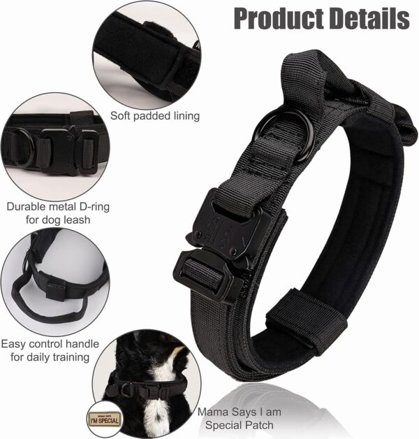 Tactical Dog Collar - KCUCOP Military Dog Collar with Mama Says I m Special Patch Thick with Handle K9 Collar Tactipup Dog Collars Adjustable Heavy Duty Metal Buckle for Medium and Large Dogs(Black-L) - Image 5