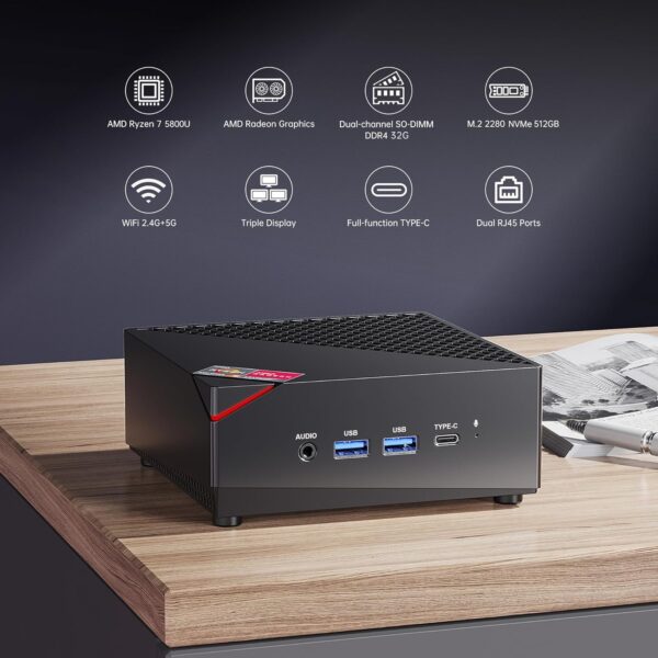 ACEMAGICIAN [Dual LAN Mini PC AMD Ryzen 7 5800U Mini PC Windows 11 32GB DDR4 512GB SSD Mini Computers (8C/16T, up to 4.4Ghz),4K Triple Display Mini Desktop WiFi6/Bluetooth/Dual Channel - Image 7