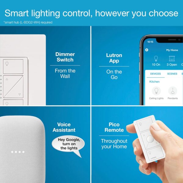 Lutron Caseta Smart Home Dimmer Switch, Works with Alexa, Apple HomeKit, and The Google Assistant | for LED Light Bulbs, Incandescent Bulbs and Halogen Bulbs | PD-6WCL-WH | White - Image 8