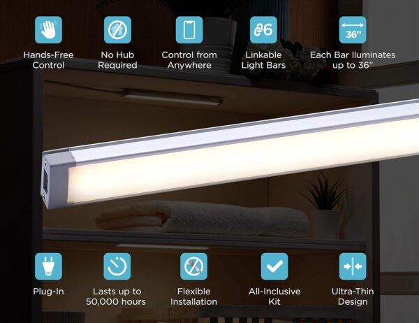 BLACK+DECKER Works with Alexa Smart Under Cabinet Lighting Kit, Adjustable LEDs, (6) 9" Bars, White - Image 7