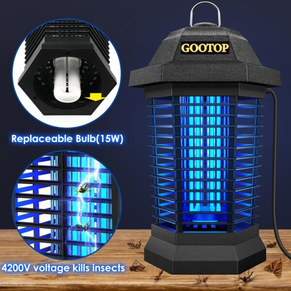 GOOTOP Bug Zapper Outdoor Electric, Mosquito Zapper, Fly Traps, Fly Zapper, Mosquito Killer, 3 Prong Plug, 90-130V, ABS Plastic Outer (Black) - Image 4