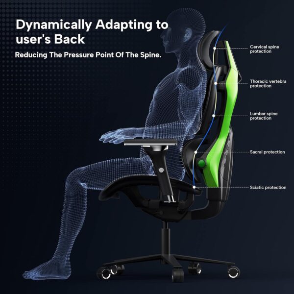 EUREKA ERGONOMIC Typhon Gaming Chair, Home Office Desk Chair with Lumbar Support, Breathable Ergonomic Mesh Chair with 4D Armrests, High Back Comfortable Computer Chair, Seat Depth Adjust, Black Green - Image 4