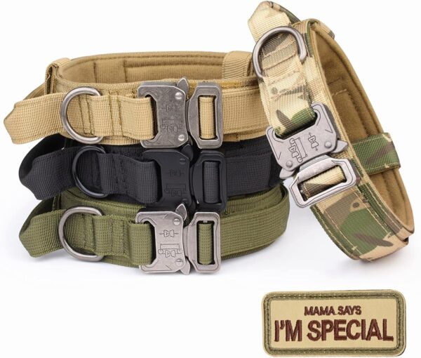 Tactical Dog Collar - KCUCOP Military Dog Collar with Mama Says I m Special Patch Thick with Handle K9 Collar Tactipup Dog Collars Adjustable Heavy Duty Metal Buckle for Medium and Large Dogs(Black-L) - Image 2