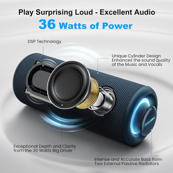 MIATONE Portable Bluetooth Speakers 36W Stereo Sound Bass Boost, Bluetooth 5.3 TWS Pairing (Blue) - Image 3