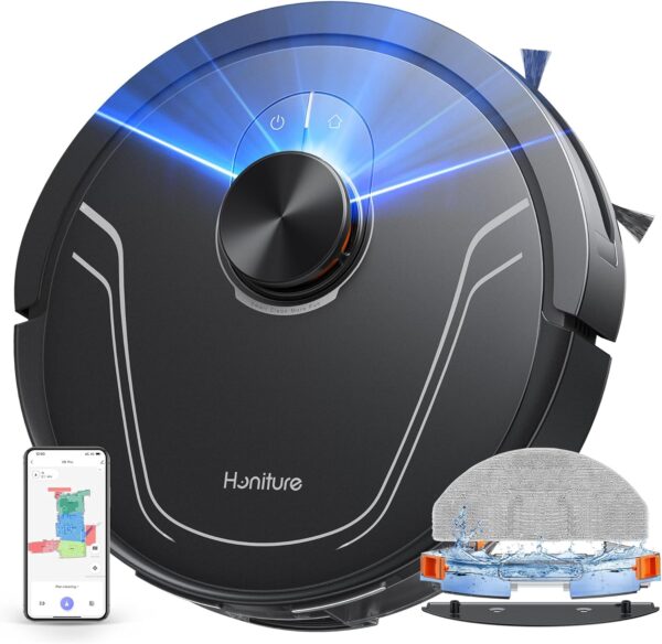 HONITURE Robot Vacuum and Mop Combo,V8 Pro Robot Vacuum Cleaner with 5000Pa Max Suction,Laser Navigator Robotic Vacuums with 180 Mins Run Time,Self-Charging,App Control,Ideal for Pet Hair - Image 2