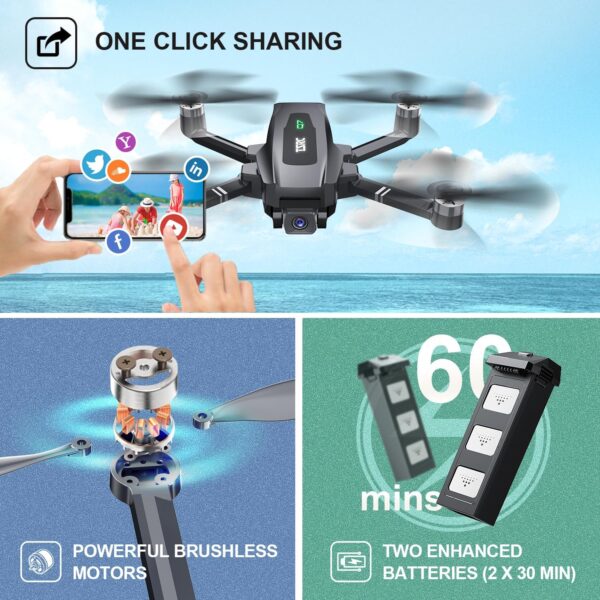 GPS Drone with 4K UHD Camera for Adults, TSRC Q7 Foldable FPV RC Quadcopter with Brushless Motor, Smart Return Home, Follow Me, 60 Min Flight Time, Long Control Range, Includes Carrying Bag - Image 5