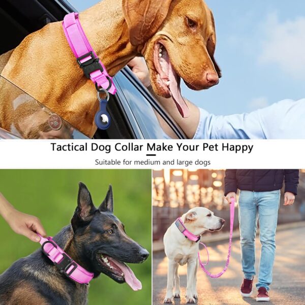 DAGANXI Tactical Dog Collar, Adjustable Military Training Nylon Dog Collar with Control Handle and Heavy Metal Buckle for Medium and Large Dogs, with Patches and Airtags Case (S, Pink-SET) - Image 6