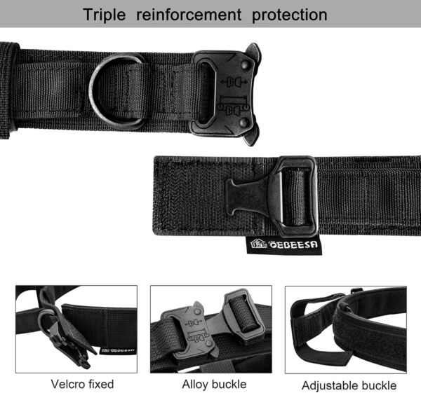 Tactical Dog Collar Adjustable Military Collar: - Nylon K9 Collars with Handle and Heavy Duty Metal Buckle for Medium and Large Dogs with 3 Patches and Airtag Case Holder (L, Black) - Image 5