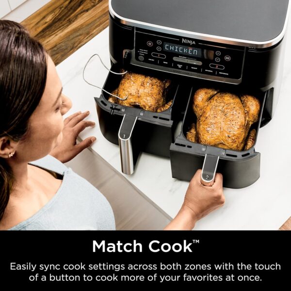 Ninja DZ550 Foodi 10 Quart 6-in-1 DualZone Smart XL Air Fryer with 2 Independent Baskets, Thermometer for Perfect Doneness, Match Cook & Smart Finish to Roast, Dehydrate & More, Grey - Image 9