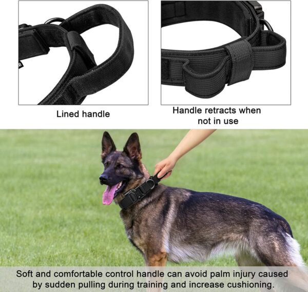 Tactical Dog Collar Adjustable Military Collar: - Nylon K9 Collars with Handle and Heavy Duty Metal Buckle for Medium and Large Dogs with 3 Patches and Airtag Case Holder (L, Black) - Image 4