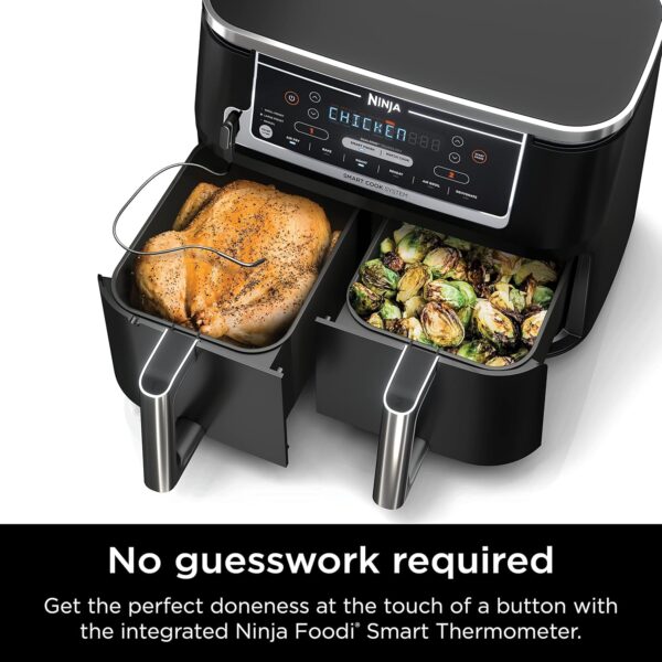 Ninja DZ550 Foodi 10 Quart 6-in-1 DualZone Smart XL Air Fryer with 2 Independent Baskets, Thermometer for Perfect Doneness, Match Cook & Smart Finish to Roast, Dehydrate & More, Grey - Image 6