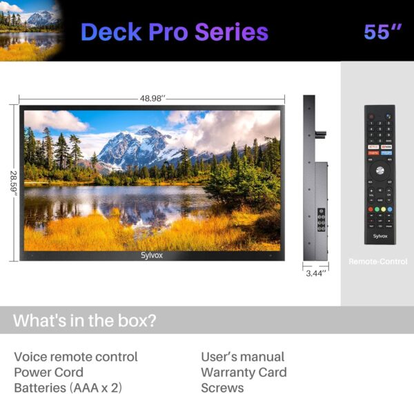 SYLVOX Outdoor TV, 55" Deck Pro Series 4K UHD Smart TV with Voice Remote, IP55 Waterproof, HDR, Chromecast Built-in, 3 HDMI Ports, 60Hz Refresh Rate, Smart TVs Designed for Outdoors - Image 8