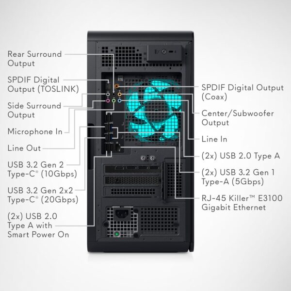 Alienware Aurora R16 Gaming Desktop - Intel Core i7-13700F, 16GB DDR5 RAM, 512GB SSD + 1TB HDD, NVIDIA GeForce RTX 4060 8GB GDDR6 Graphics, Windows 11 Home, 1 Year Premium Support - Basalt Black - Image 9