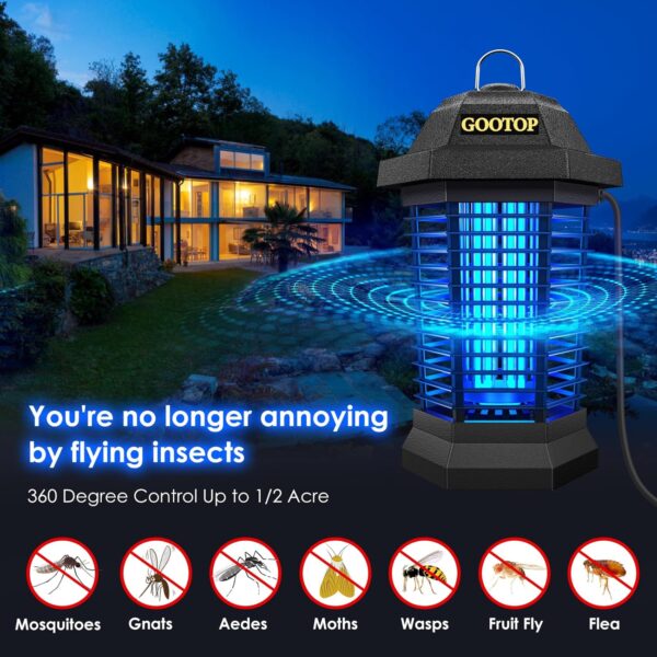 GOOTOP Bug Zapper Outdoor Electric, Mosquito Zapper, Fly Traps, Fly Zapper, Mosquito Killer, 3 Prong Plug, 90-130V, ABS Plastic Outer (Black) - Image 3