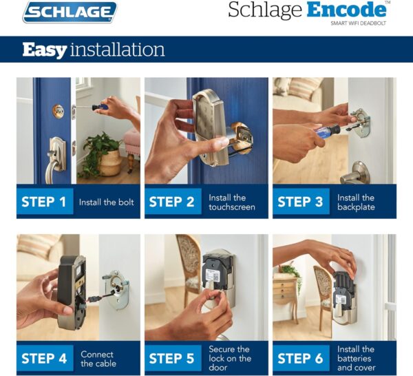 Schlage Encode Smart Wi-Fi Deadbolt with Camelot Trim in Satin Nickel - Image 4