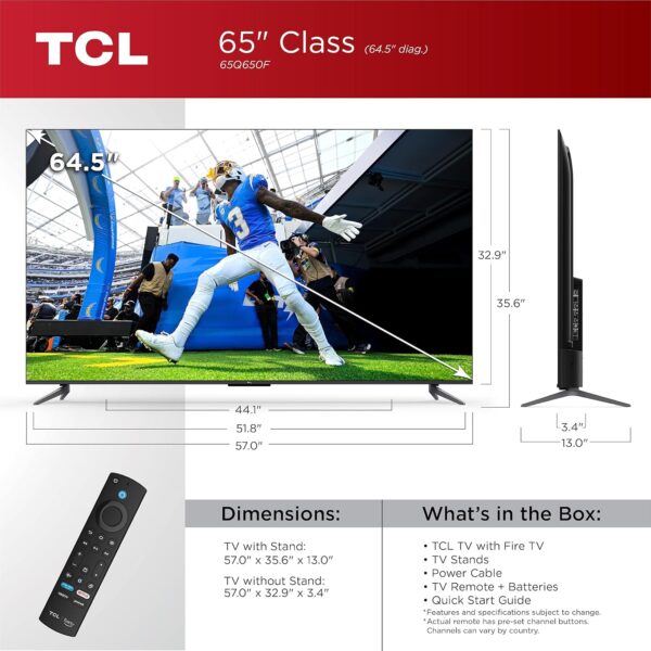 TCL 65-Inch Q6 QLED 4K Smart TV with Fire TV (65Q650F, 2023 Model) Dolby Vision, Dolby Atmos, HDR Pro+, Voice Remote with Alexa, Streaming UHD Television - Image 3